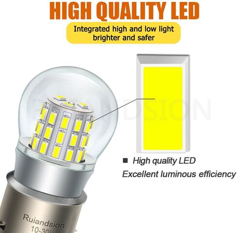 Ruiandsion LED لمبة دراجة نارية 10-30V غير قطبية 3014 39SMD شرائح مدمجة للسائق الأبيض Hi/Lo Beam لدراجة نارية الضباب ضوء حزمة من 2 in Kuwait