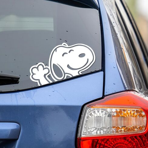 Snoopy Waving Adhesive Vinyl Sticker, Classic Cartoon for Car, Window, Laptop, and Water Bottle, Weatherproof Decal (8" x 4.2") in Saudi Arabia