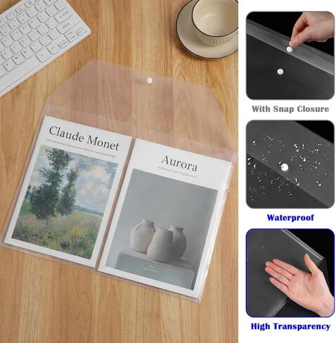 20 Pcs 11 x 17 inch A3 Document Folder Organizers Clear Large Plastic Envelopes Document File Storage Holder with Snap for Office Home in Kuwait