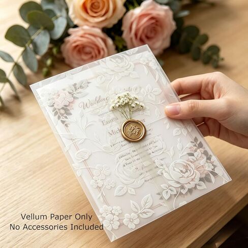 KEYIDE 100 Pack Pre-Folded Vellum Wraps for 5x7 Invitations, Translucent Wedding Invitation Sleeves, Elegant Vellum Jackets for Wedding Invitations and Bridal Shower Cards in Saudi Arabia