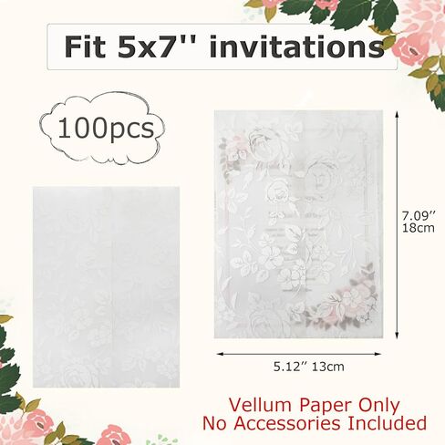 KEYIDE 100 Pack Pre-Folded Vellum Wraps for 5x7 Invitations, Translucent Wedding Invitation Sleeves, Elegant Vellum Jackets for Wedding Invitations and Bridal Shower Cards in Saudi Arabia