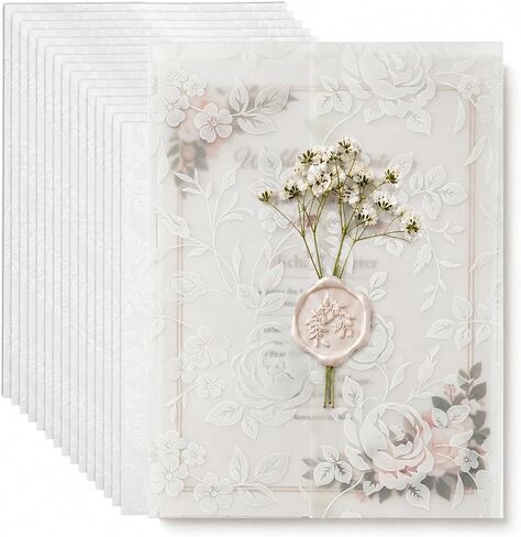 KEYIDE 100 Pack Pre-Folded Vellum Wraps for 5x7 Invitations, Translucent Wedding Invitation Sleeves, Elegant Vellum Jackets for Wedding Invitations and Bridal Shower Cards in Saudi Arabia