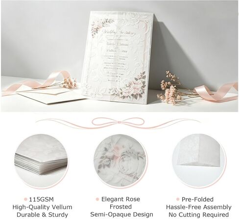 KEYIDE 100 Pack Pre-Folded Vellum Wraps for 5x7 Invitations, Translucent Wedding Invitation Sleeves, Elegant Vellum Jackets for Wedding Invitations and Bridal Shower Cards in Saudi Arabia