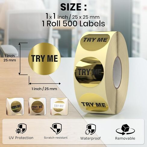1 Inch Try Me Stickers Gold Round Stickers for Business 500 PCS Labels on a Roll Sticker for Free Samples in Kuwait