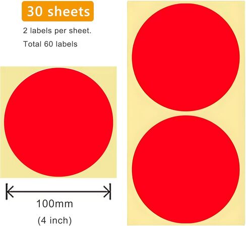 60 PCS Extra Large Red Dot Stickers 4 Inch Jumbo Round Color Coding Labels 4" Circle Sticky Dots 100 mm Big Huge Giant Blank Circular Price Label Sticker Sheets for Office Classroom Warehouse in Saudi Arabia