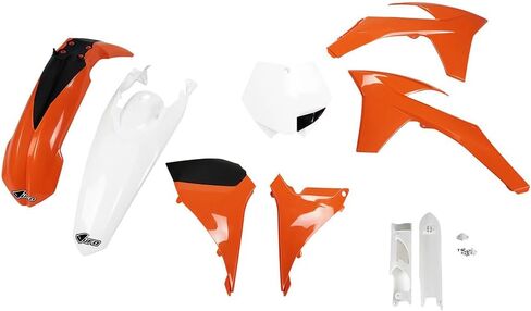 مجموعة UFO Plast البلاستيكية الكاملة باللون البرتقالي/الأبيض متوافقة مع KTM 125 SX/150 SX/150 XC/250 SX/250 XC/300 XC 2012/250 SX-F/250 XC-F/350 SX-F/350 XC-F/450 SX-F 2011-2012 in Kuwait
