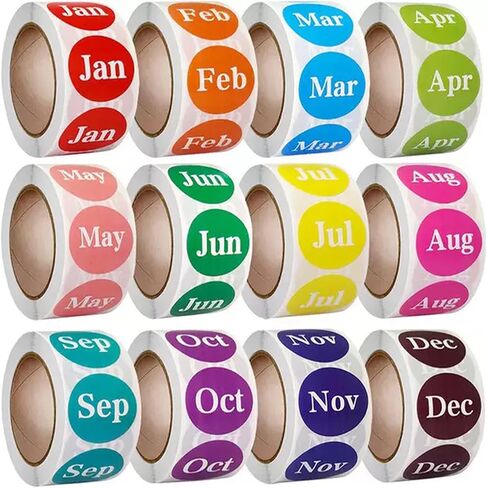 12 Rolls 6000 Labels Round Month Stickers-1 Inch Color Coded Monthly Adhesive Labels for Inventory Management and Organization, 500 Pieces Per Roll in Saudi Arabia