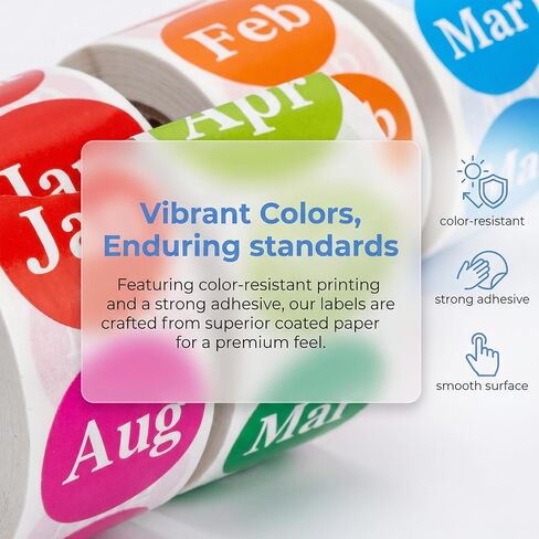 12 Rolls 6000 Labels Round Month Stickers-1 Inch Color Coded Monthly Adhesive Labels for Inventory Management and Organization, 500 Pieces Per Roll in Saudi Arabia
