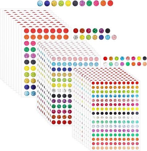 TIESOME 3700 Sheets of Colored Dot Stickers, Colored Laser Shiny Coding Labels, Small Round Stickers, 6/8/10mm Self-Adhesive Shiny Dot Labels for Office, Classroom, Teacher, Student in Kuwait