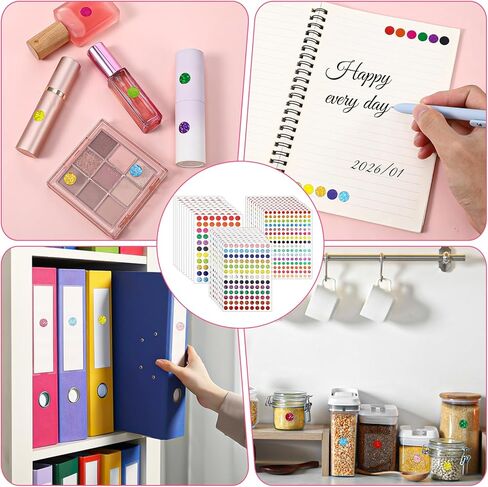 TIESOME 3700 Sheets of Colored Dot Stickers, Colored Laser Shiny Coding Labels, Small Round Stickers, 6/8/10mm Self-Adhesive Shiny Dot Labels for Office, Classroom, Teacher, Student in Kuwait