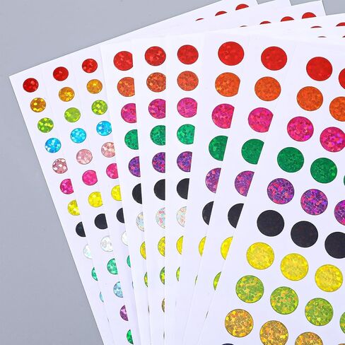 TIESOME 3700 Sheets of Colored Dot Stickers, Colored Laser Shiny Coding Labels, Small Round Stickers, 6/8/10mm Self-Adhesive Shiny Dot Labels for Office, Classroom, Teacher, Student in Kuwait