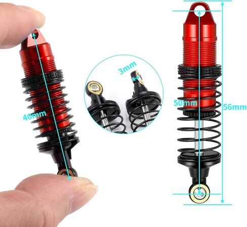 4PCS RC Car CNC Aluminum Shocks Front & Rear Threaded Shock Absorber Damper Assembled Set Compatible with 1/16 LOSI Mini-B Buggy Upgrades Parts Accessories (Red) in Kuwait