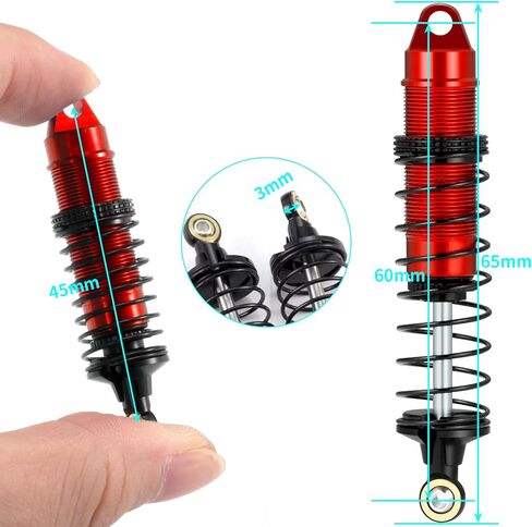 4PCS RC Car CNC Aluminum Shocks Front & Rear Threaded Shock Absorber Damper Assembled Set Compatible with 1/16 LOSI Mini-B Buggy Upgrades Parts Accessories (Red) in Kuwait