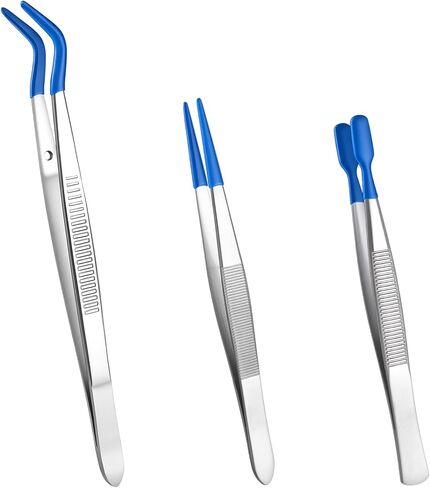 Fibraze 3 قطع ملاقط مطاطية، مجموعة مطلية بالبولي فينيل كلوريد ملاقط طويلة للحرف اليدوية، طرف مسطح مستقيم، ملقط طويل منحني لصناعة الطوابع والخرز والمجوهرات باللون الأزرق in Kuwait