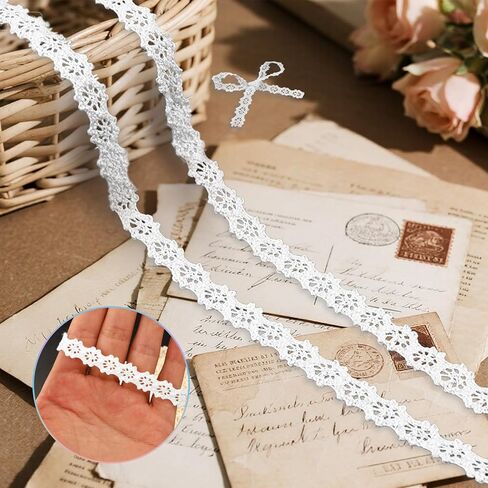 10 Yards Vintage Lace Ribbon, 0.39“ White Crochet Lace Trim for Sewing, Cotton Ribbon Lace for Crafts, Gift Package Wrapping, Bridal Wedding Decoration, Scrapbooking Supplies in Kuwait
