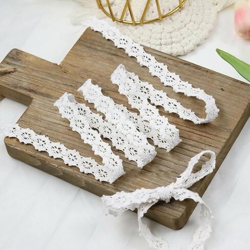 10 Yards Vintage Lace Ribbon, 0.39“ White Crochet Lace Trim for Sewing, Cotton Ribbon Lace for Crafts, Gift Package Wrapping, Bridal Wedding Decoration, Scrapbooking Supplies in Kuwait