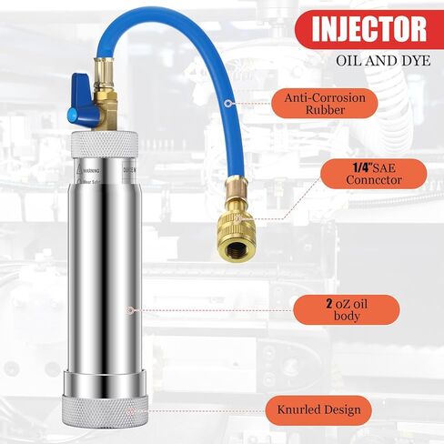 Tellegloww AC طقم كاشف التسرب لـ R1234yf R134a R410a Ac Oil UV Dye Injector Kit، أداة كشف تسرب المبردات، أداة كشف تسرب الجانب المنخفض، قارنة توصيل سريعة، مصباح يدوي صغير مع نظارات واقية in Kuwait