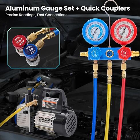 OLIXIS 110V 1/3 HP 4CFM Single Stage Vacuum Pump Kit with R134a Manifold Gauge Set, Leak Detector, 1/4" Hoses & Carry Bag for HVAC AC Refrigeration, ETL Listed, Black in Saudi Arabia