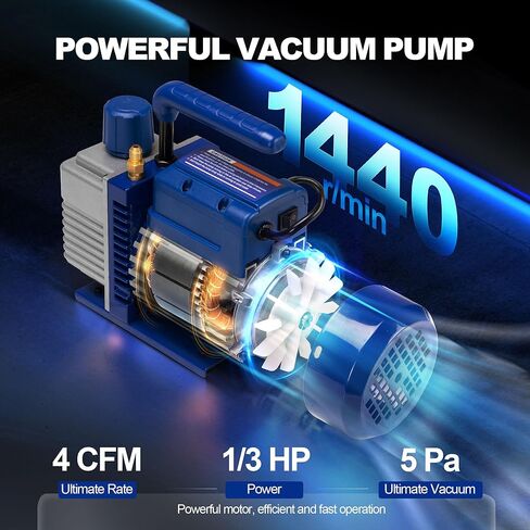 4CFM 1/3 HP Single Stage Rotary Vane AC Air Conditioning Vacuum Pump Kit with Manifold Gauge Set Hoses and Leak Dectactor for HVAC Automotive and Household Refrigeration Systems in Saudi Arabia
