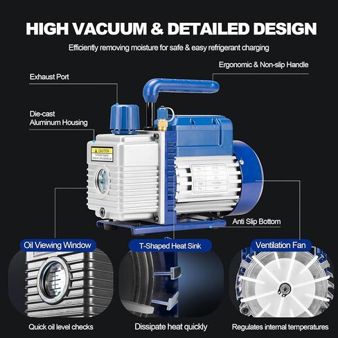 4CFM 1/3 HP Single Stage Rotary Vane AC Air Conditioning Vacuum Pump Kit with Manifold Gauge Set Hoses and Leak Dectactor for HVAC Automotive and Household Refrigeration Systems in Saudi Arabia