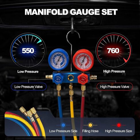 4CFM 1/3 HP Single Stage Rotary Vane AC Air Conditioning Vacuum Pump Kit with Manifold Gauge Set Hoses and Leak Dectactor for HVAC Automotive and Household Refrigeration Systems in Saudi Arabia