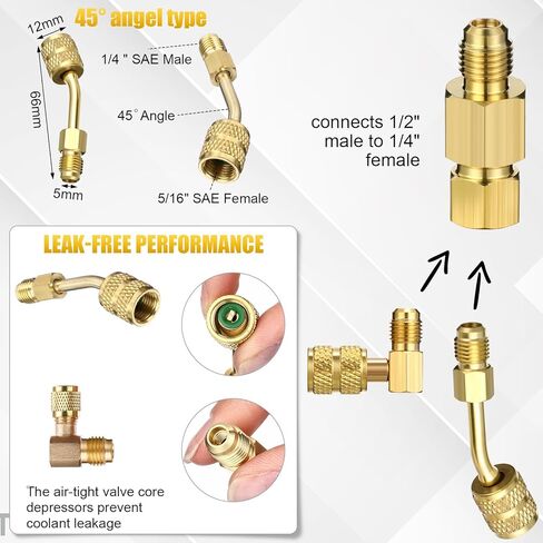 Tujoe R410A Valve Core Remover Tool Kit HVAC AC Refrigerant Angled Compact Ball Valve with Hose, R410A/R32 Brass Adapter, Brass Nut, Thimble, Compatible with SAE 1/4 & 5/16 Ports in Kuwait