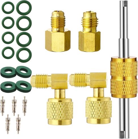 JaGely 18 قطعة R32 R454b A2l طقم محول للتقسيم 1/4 بوصة إلى 1/2 بوصة R134a تركيب محولات 1/2 بوصة إلى 1/4 بوصة محول دوار مع صمام مزيل أساسي غسالة طوقا محولات خزان التبريد in Kuwait