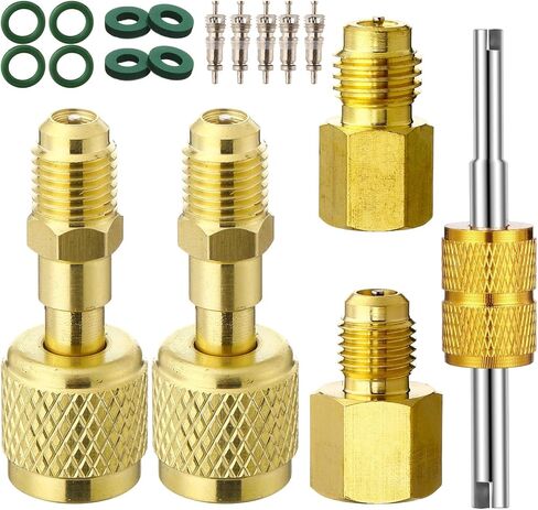 JaGely 18 قطعة R32 R454b A2l طقم محول للتقسيم 1/4 بوصة إلى 1/2 بوصة R134a تركيب محولات 1/2 بوصة إلى 1/4 بوصة محول دوار مع صمام مزيل أساسي غسالة طوقا محولات خزان التبريد in Kuwait