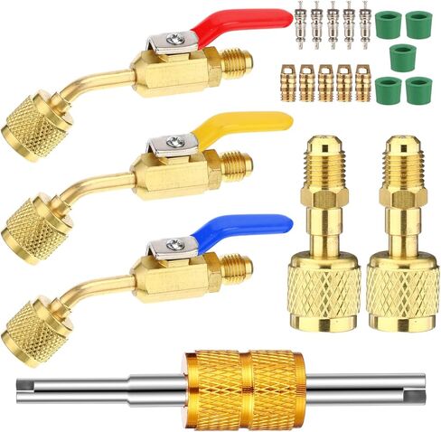 Mudder 21 Pcs A2L R32 R454B HVAC Adapter Kit, 1/4" LH Female to 1/4" SAE Male Refrigerant Fitting Set with Ball Valves, Valve Core Remover for Mini Split AC System(Straight, Adjustable) in Kuwait