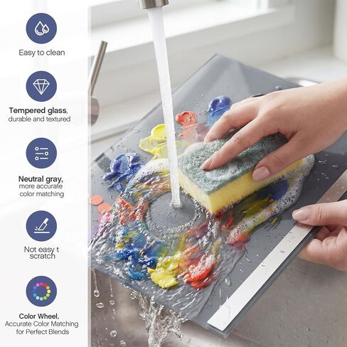 12x16 Inch Tempered Glass Paint Palette with Neutral Grey Value Scale Non Slip Pads and Corner Guards Accurate Color Mixing Surface for Acrylic Oil Watercolor Easy Clean Reusable Artist Palette Board in Saudi Arabia