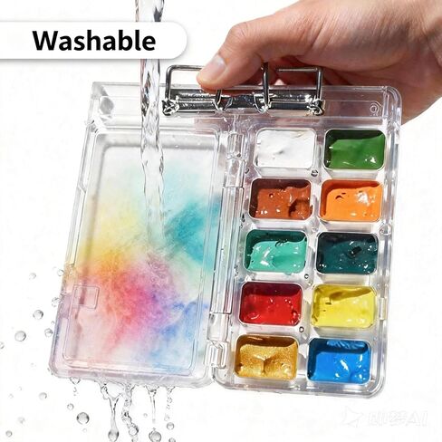 Travel Watercolor Paint Set, Mini Portable 12-Color Kit with Palette, Brush, Sketchbook & Case, Compact Art Supplies for Adults, Artists & Students in Kuwait