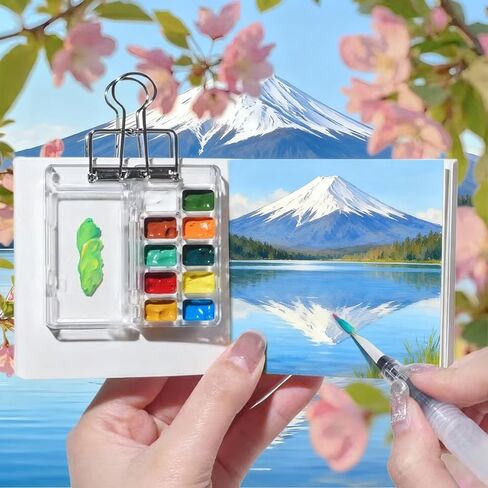 Travel Watercolor Paint Set, Mini Portable 12-Color Kit with Palette, Brush, Sketchbook & Case, Compact Art Supplies for Adults, Artists & Students in Kuwait
