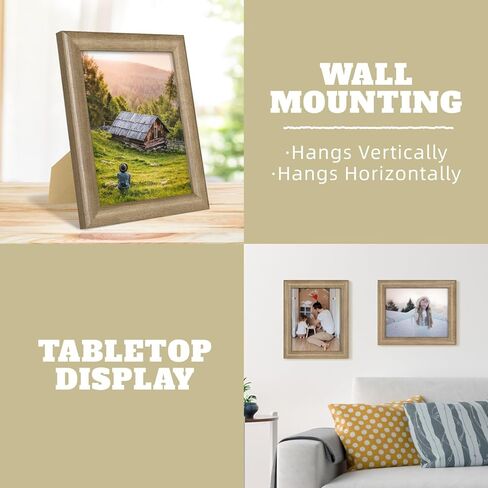 iRahmen 8x10 Picture Frame Set of 4, Wood Photo Frames with HD Glass - Tabletop Display or Wall Mount in Saudi Arabia