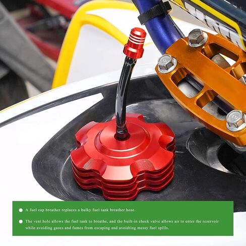 2 PCS Breather Hose Gas Fuel Tank Cap, CNC One-Way Fuel Tank Valve Vent Tube with Check Ball, Aluminum Breather Valve Tube for 50cc 110cc 70cc 125cc ATV Dirt Pit Quad Bike (Red) in Kuwait