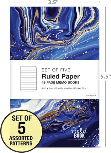 Elan Publishing Company Field Notebook/Pocket Journal - 3.5"x5.5" - Marble Covers - Lined Memo Book - Pack of 5 in Kuwait