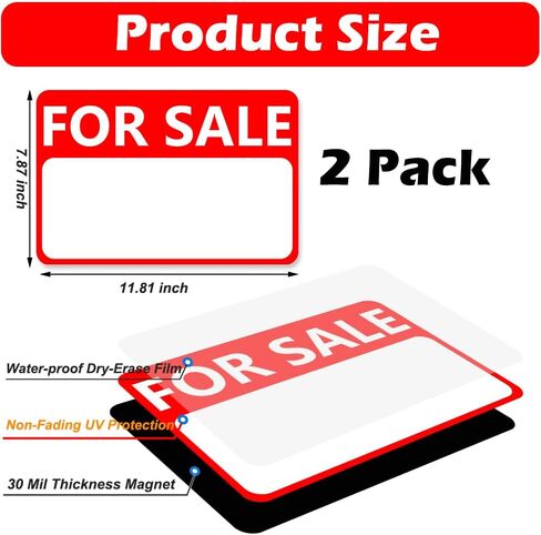 2 Pack Heavy Duty Magnetic Car FOR SALE Signs, Reusable FOR SALE Magnets With Dry Erase Sheet for Vehicles, Houses, Auto, Trunk, Yard, 11.81’’X 7.87’’ - 30 Mils Thickness in Saudi Arabia