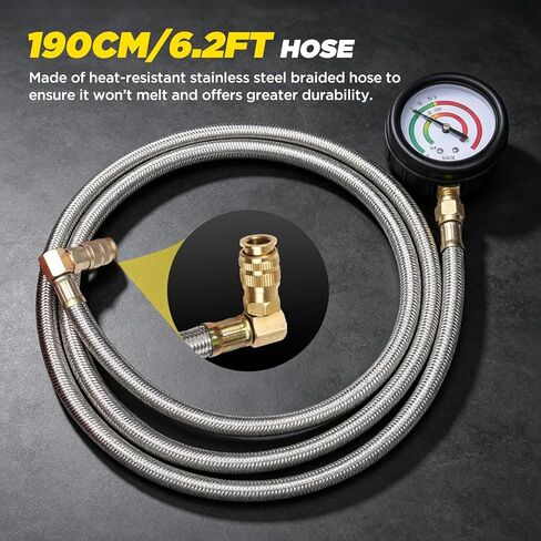 Exhaust Back Pressure Tester Kit Automotive Exhaust Back Pressure Gauge Set, 6.2FT Stainless Steel Braided Hose, Professional Car Diagnostic Test Tool with Quick-Connect Coupler, M12 and M18 Adapter in Saudi Arabia