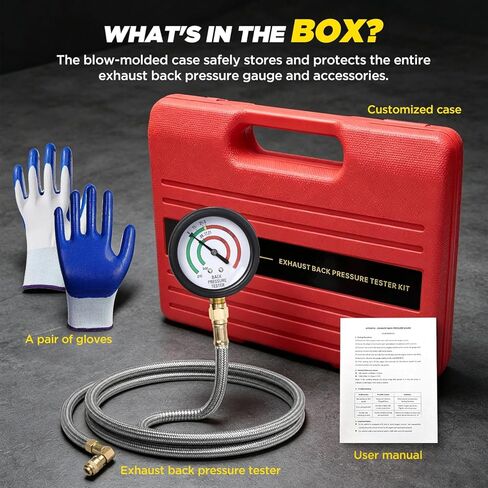 Exhaust Back Pressure Tester Kit Automotive Exhaust Back Pressure Gauge Set, 6.2FT Stainless Steel Braided Hose, Professional Car Diagnostic Test Tool with Quick-Connect Coupler, M12 and M18 Adapter in Saudi Arabia