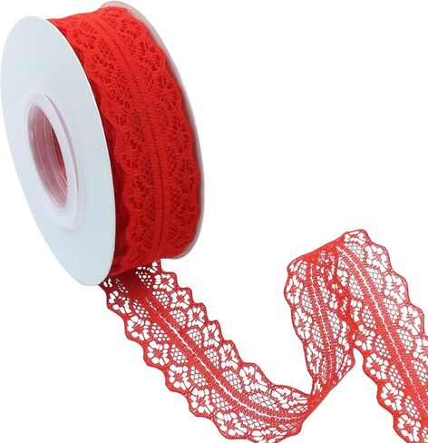 Elegant Red Floral Lace Ribbon - 1" Wide x 75.45 Ft Lace Trim Ribbon, Perfect for Decorating, Floral Arrangements, Gift Wrapping, and Crafts in Kuwait