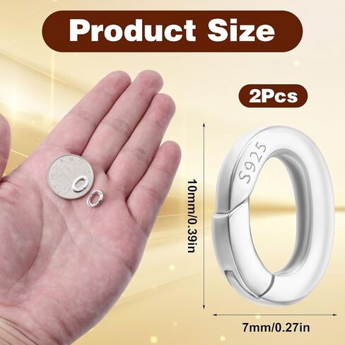 2Pcs 925 Sterling Silver Necklace Clasp, Oval Bracelet Clasps and Closures, Jewelry Carabiner Connector Clasp, Spring Bracelet Shortener Clip Bail Rings for Jewellery Making (7x10mm) in Kuwait