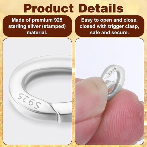 2Pcs 925 Sterling Silver Necklace Clasp, Oval Bracelet Clasps and Closures, Jewelry Carabiner Connector Clasp, Spring Bracelet Shortener Clip Bail Rings for Jewellery Making (7x10mm) in Kuwait