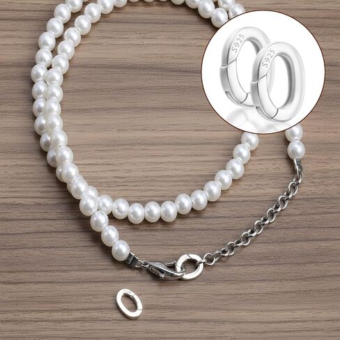 2Pcs 925 Sterling Silver Necklace Clasp, Oval Bracelet Clasps and Closures, Jewelry Carabiner Connector Clasp, Spring Bracelet Shortener Clip Bail Rings for Jewellery Making (7x10mm) in Kuwait