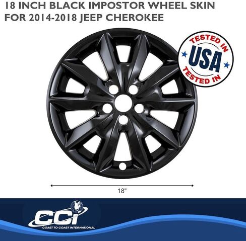 Impostor Wheel Skin Fits Jeep Cherokee Limited 2014-2018 Set of 4 Wheel Covers 18 Inch Diameter, 10 Spoke Gloss Black Painted ABS Plastic Snap-On Installation Coast To Coast IWCIMP481BLK in Kuwait