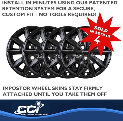 Impostor Wheel Skin Fits Jeep Cherokee Limited 2014-2018 Set of 4 Wheel Covers 18 Inch Diameter, 10 Spoke Gloss Black Painted ABS Plastic Snap-On Installation Coast To Coast IWCIMP481BLK in Kuwait