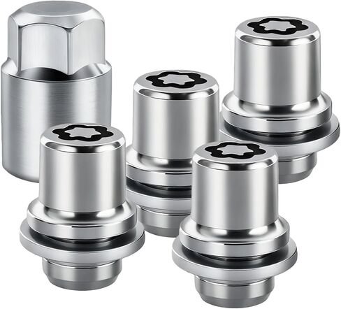 5 PCS Wheel Locks Lug Nut Set, M12 x 1.5 Chrome Steel Wheel Lock Nut, Replace 00276-00900, Compatible with 2001-2022 Tacoma Camry Avalon C-HR Celica Corolla, Silver in Kuwait