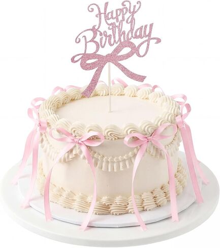 Bow Cake Toppers 18 PCS Pink Ribbon Bows for Cake with 1 PCS Happy Birthday Cakes Topper Coquette Themed Bow Birthday Decorations for Wedding, Bridal Shower, Baby Shower, Bachelorette in Saudi Arabia