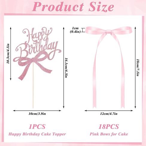 Bow Cake Toppers 18 PCS Pink Ribbon Bows for Cake with 1 PCS Happy Birthday Cakes Topper Coquette Themed Bow Birthday Decorations for Wedding, Bridal Shower, Baby Shower, Bachelorette in Saudi Arabia