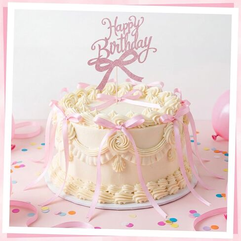 Bow Cake Toppers 18 PCS Pink Ribbon Bows for Cake with 1 PCS Happy Birthday Cakes Topper Coquette Themed Bow Birthday Decorations for Wedding, Bridal Shower, Baby Shower, Bachelorette in Saudi Arabia