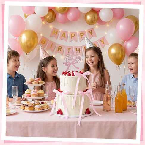 Bow Cake Toppers 18 PCS Pink Ribbon Bows for Cake with 1 PCS Happy Birthday Cakes Topper Coquette Themed Bow Birthday Decorations for Wedding, Bridal Shower, Baby Shower, Bachelorette in Saudi Arabia