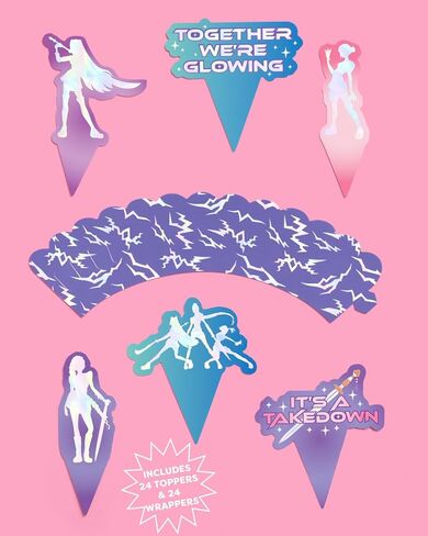xo, Fetti Pop Star Cupcake Toppers and Wrappers - 24 Pc Set | Birthday Party Supplies, Concert Theme, Iridescent Foil, Fandom Decor, Music Party, Purple Holographic in Kuwait